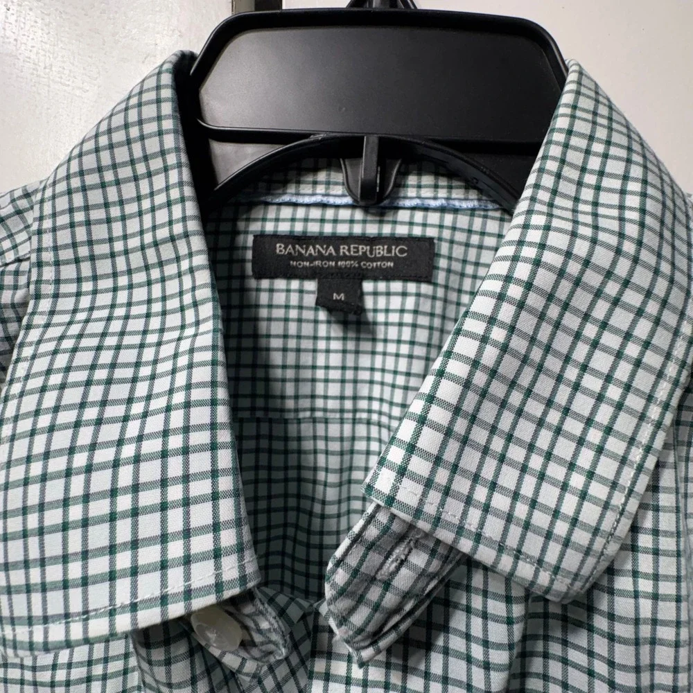 Banana Republic Mens Shirt Lot 6 Medium Blue Red Plaid Dot Cotton Non-Iron